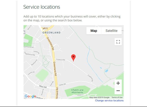 Screengrab of the 'service locations' section of your account